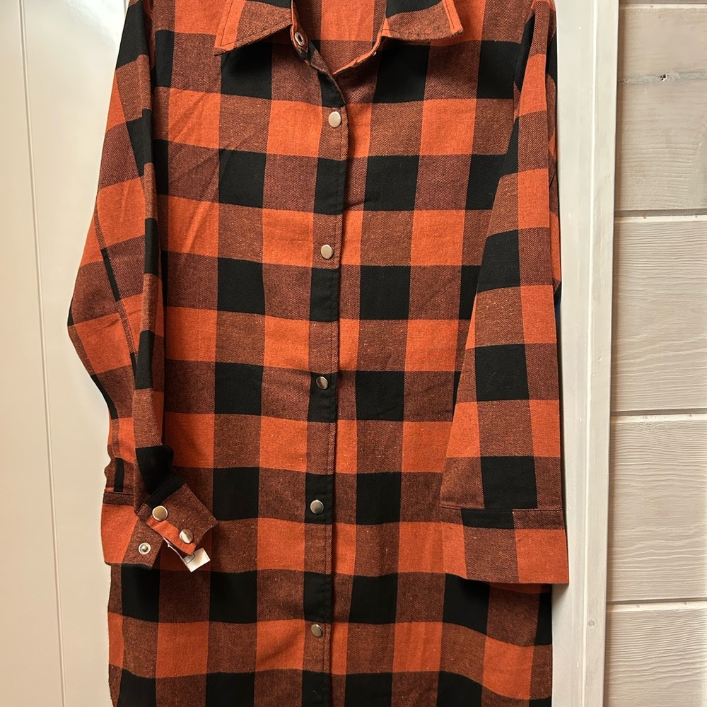 Orange and Black Plaid Button-Up Shirt